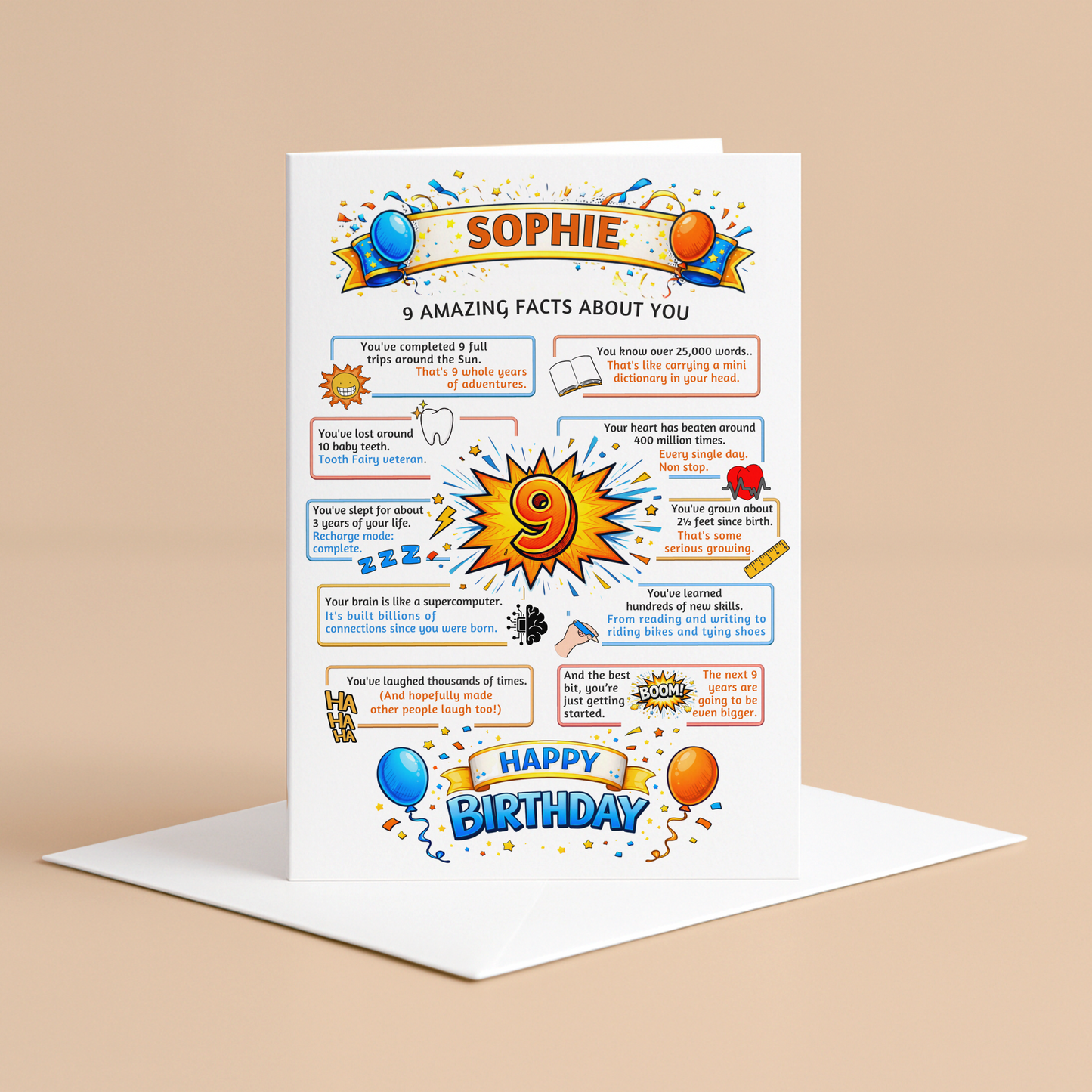 9 amazing facts about you - illustrated 9th birthday card